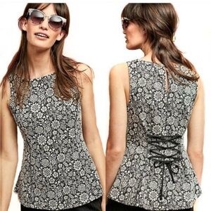 Anthropologie Floral Black and White Lace-Up Women's Top